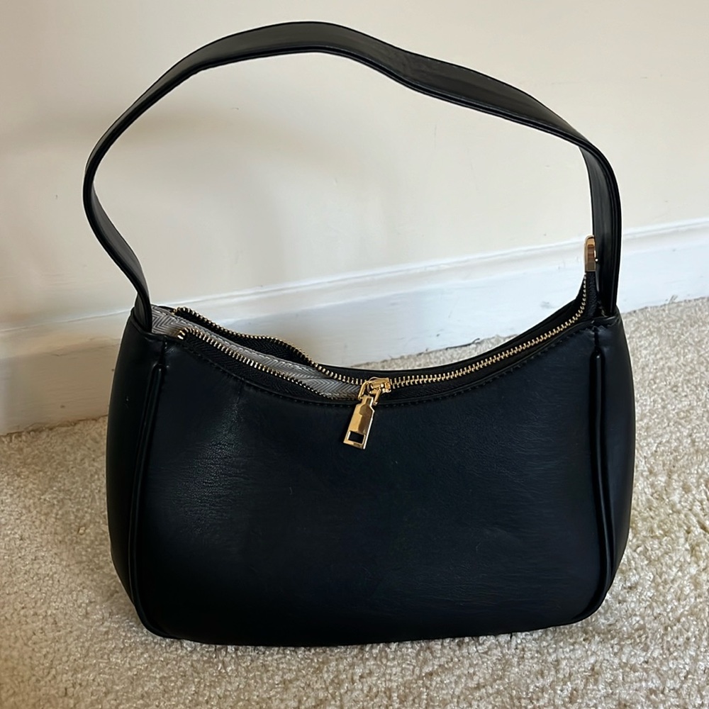 Never used black Amazon purse with gold accent zipper